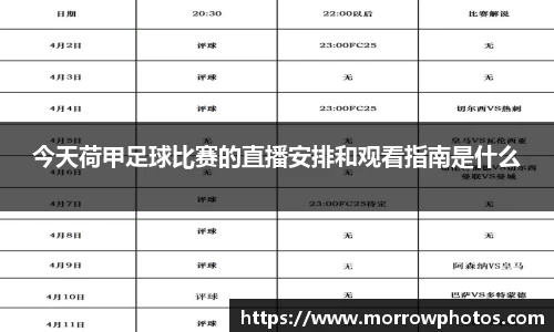 今天荷甲足球比赛的直播安排和观看指南是什么